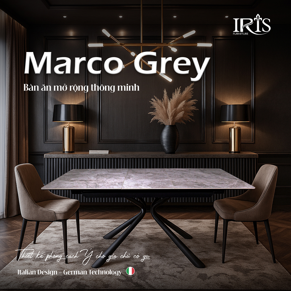 Bàn ăn Macro Grey với thiết kế mở rộng thông minh chuẩn Ý