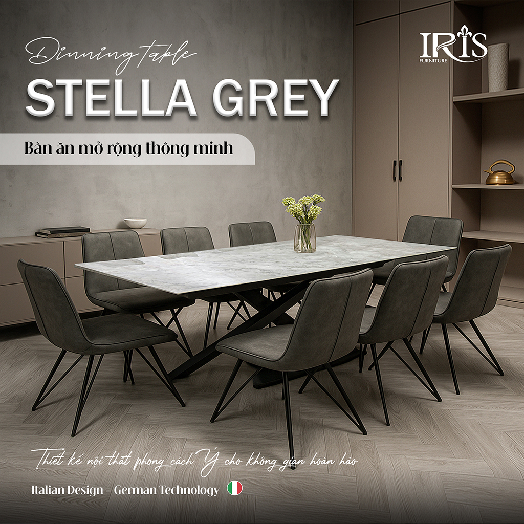 Bàn ăn thông minh Stella Grey với thiết kế chuẩn Ý
