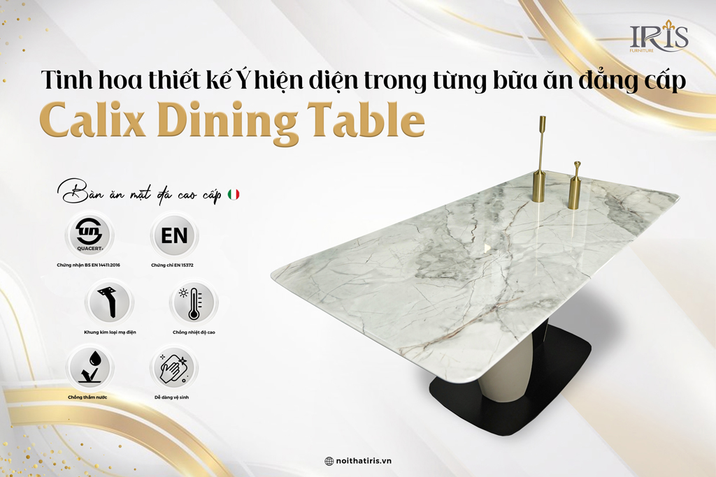 Bàn ăn mặt đá Calix được xem là tinh hoa thiết kế Ý hiện đại