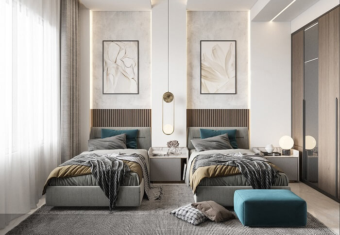 Thiết kế phòng ngủ đôi - Tạo sự tiện nghi cho nhà ở 6 thiết kế phòng ngủ nhỏ 2 giường