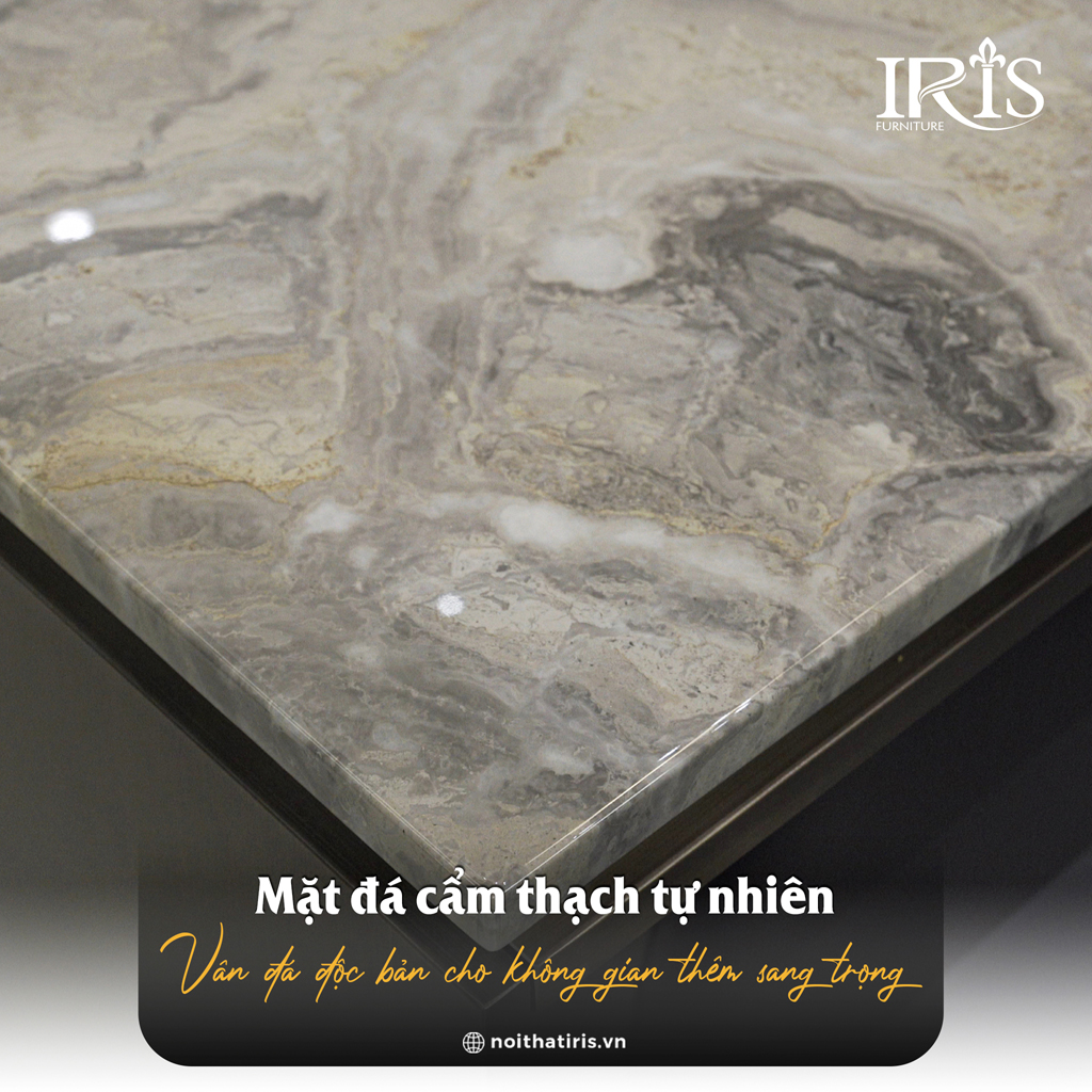 Bàn ăn với mặt đá cẩm thạch tự nhiên vân đá độc bản