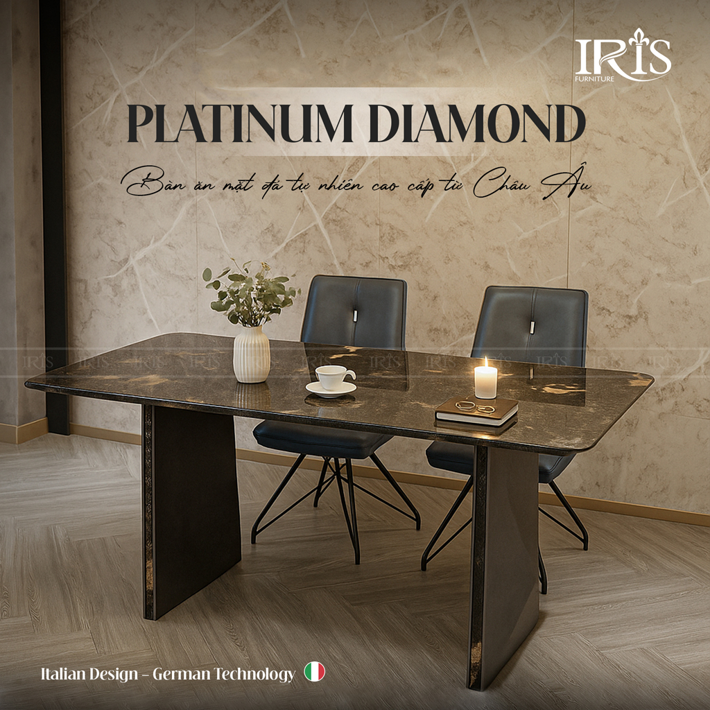 Bàn ăn mặt đá Platinum Diamond thể hiện đẳng cấp Ý
