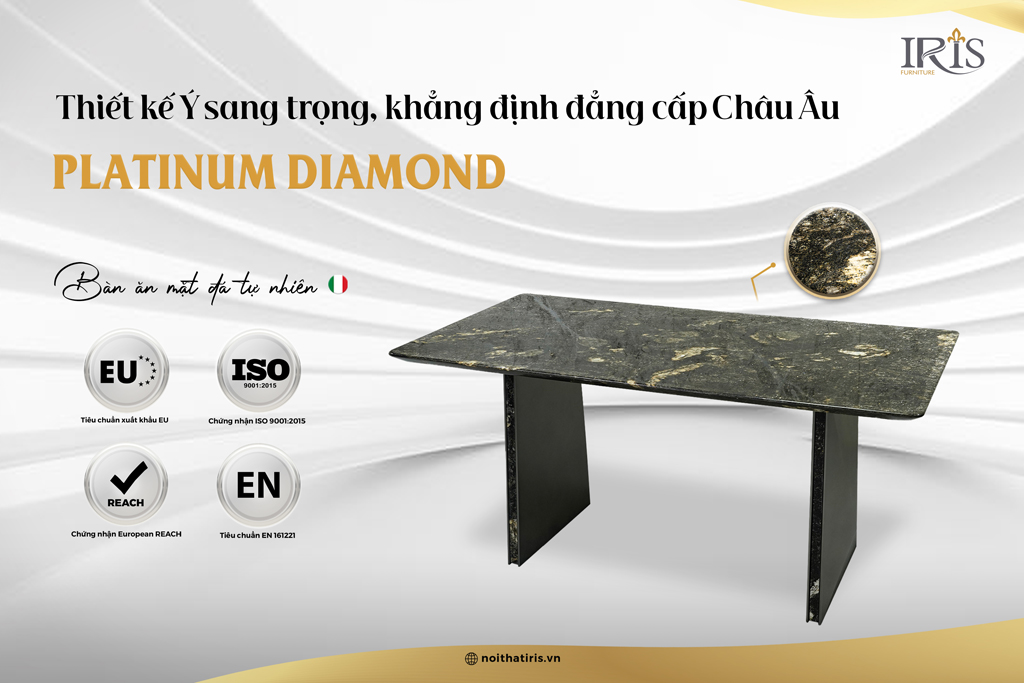 Bàn ăn mặt đá Platinum Diamond thể hiện sự sang trọng, đẳng cấp
