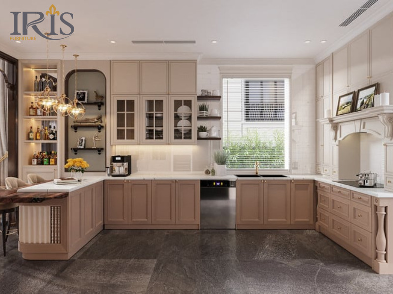 Bếp chữ U giúp tối ưu ba khu vực chính, tiết kiệm thời gian nấu nướng