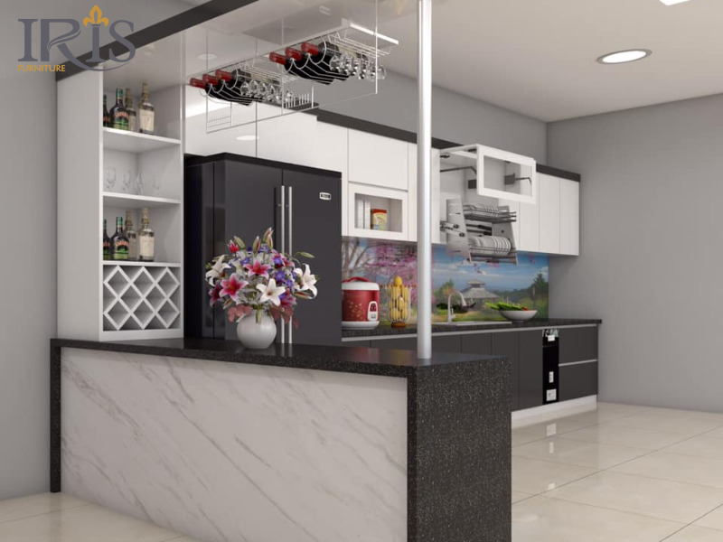 Quầy bar mini vừa phục vụ ăn nhanh, vừa làm nơi trò chuyện, gắn kết gia đình