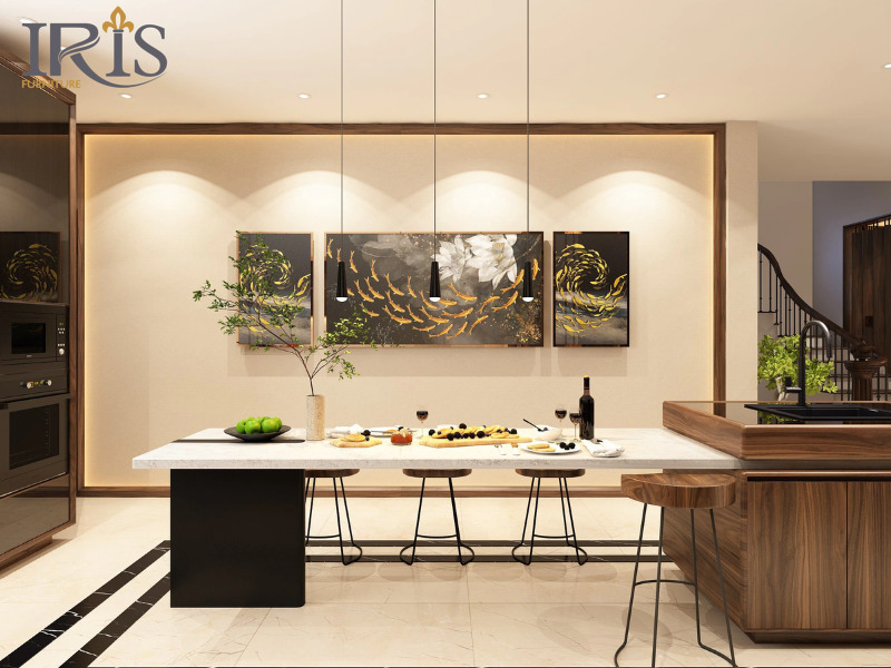 Thiết kế sang trọng giúp bếp trở thành nơi gia đình tụ họp và tương tác