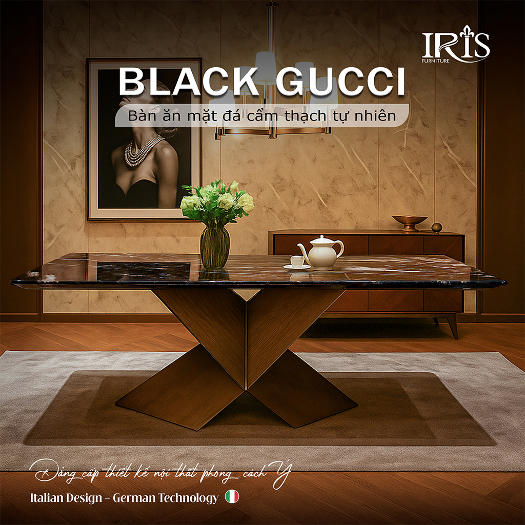 Bàn ăn mặt đá Black Gucci thể hiện đẳng cấp phong cách Ý