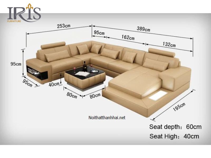 Sofa chữ U có kích thước từ 3m - 4m