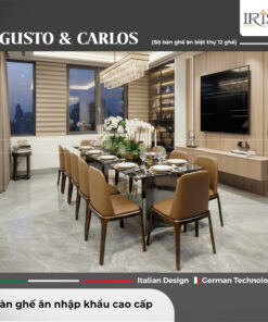 Bộ bàn ăn đá cẩm thạch nhân tạo Agusto & ghế ăn Carlos