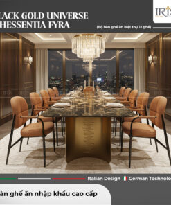 Bàn ăn mặt đá Black Gold Universe & Ghế ăn Hessentia Fyra