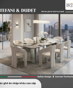 Bộ bàn ăn mặt đá tự nhiên Stefani & ghế Dudet