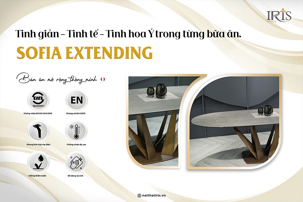 Bàn ăn Sofia – mở rộng linh hoạt, tối ưu diện tích