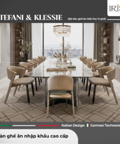Bộ bàn ăn mặt đá tự nhiên Stefani & ghế ăn da cao cấp Klessie