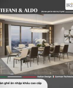 Bộ bàn ăn đá cẩm thạch Stefani & ghế da Aldo