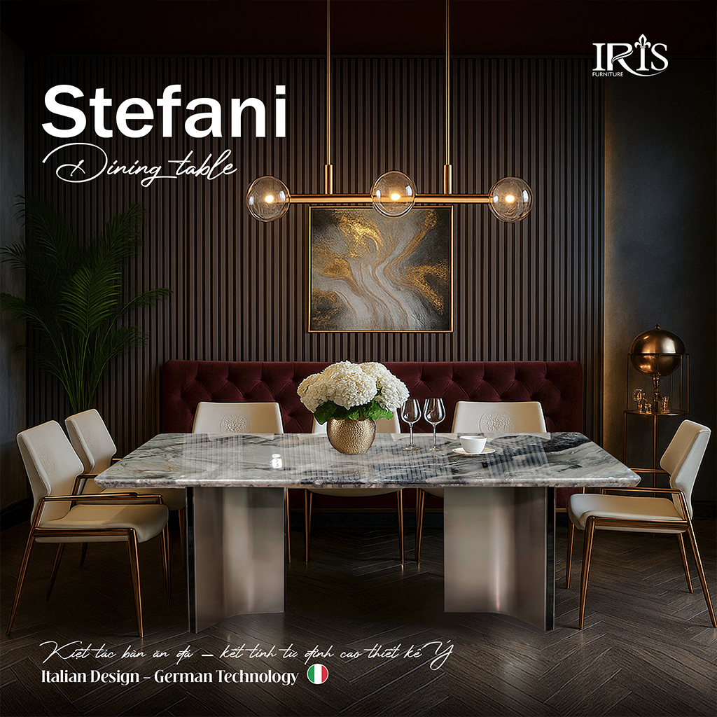 Bàn ăn mặt đá cẩm thạch tự nhiên Stefani nhập khẩu cao cấp tại IRIS