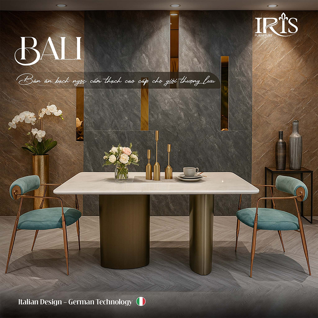 Bàn ăn Bali bạch ngọc cẩm thạch nhập khẩu cao cấp