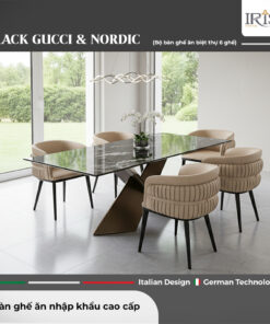Bàn ăn mặt đá Black Gucci & Ghế ăn Nordic