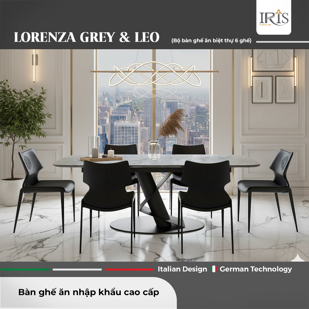 Bàn ăn thông minh Lorenza Grey & Ghế Leo – Sang trọng chuẩn Ý
