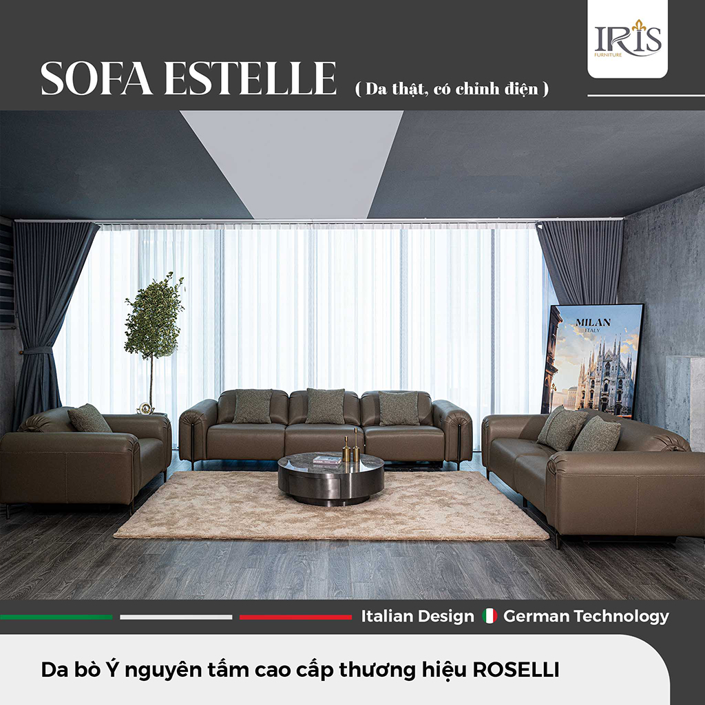 Alternative view of Sofa Estelle 3 chỗ chỉnh điện da bò Ý